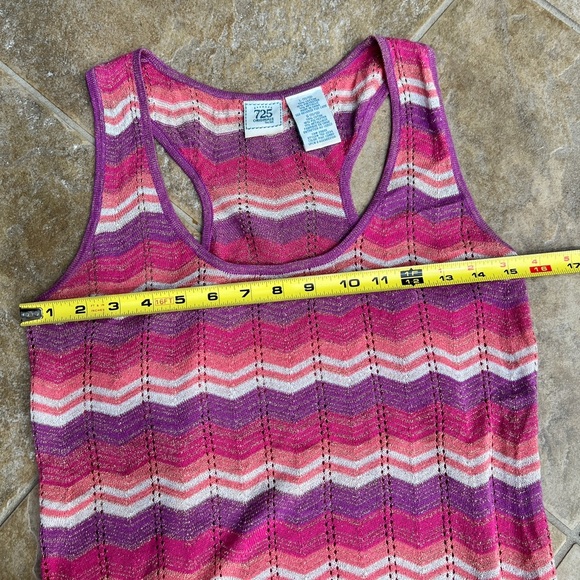 Vintage Y2K 725 Originals Womens Pink Purple Chevron Striped Knit Tank Top - Picture 8 of 9